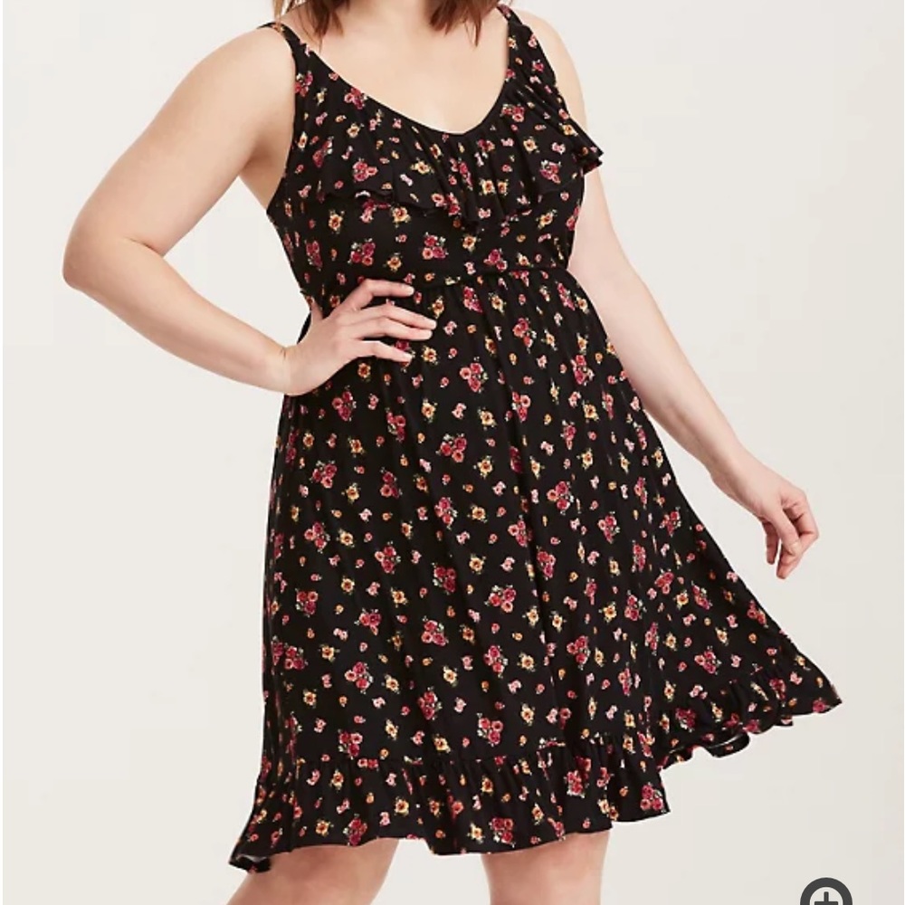 Torrid Floral Print Jersey Ruffled Tank Dress